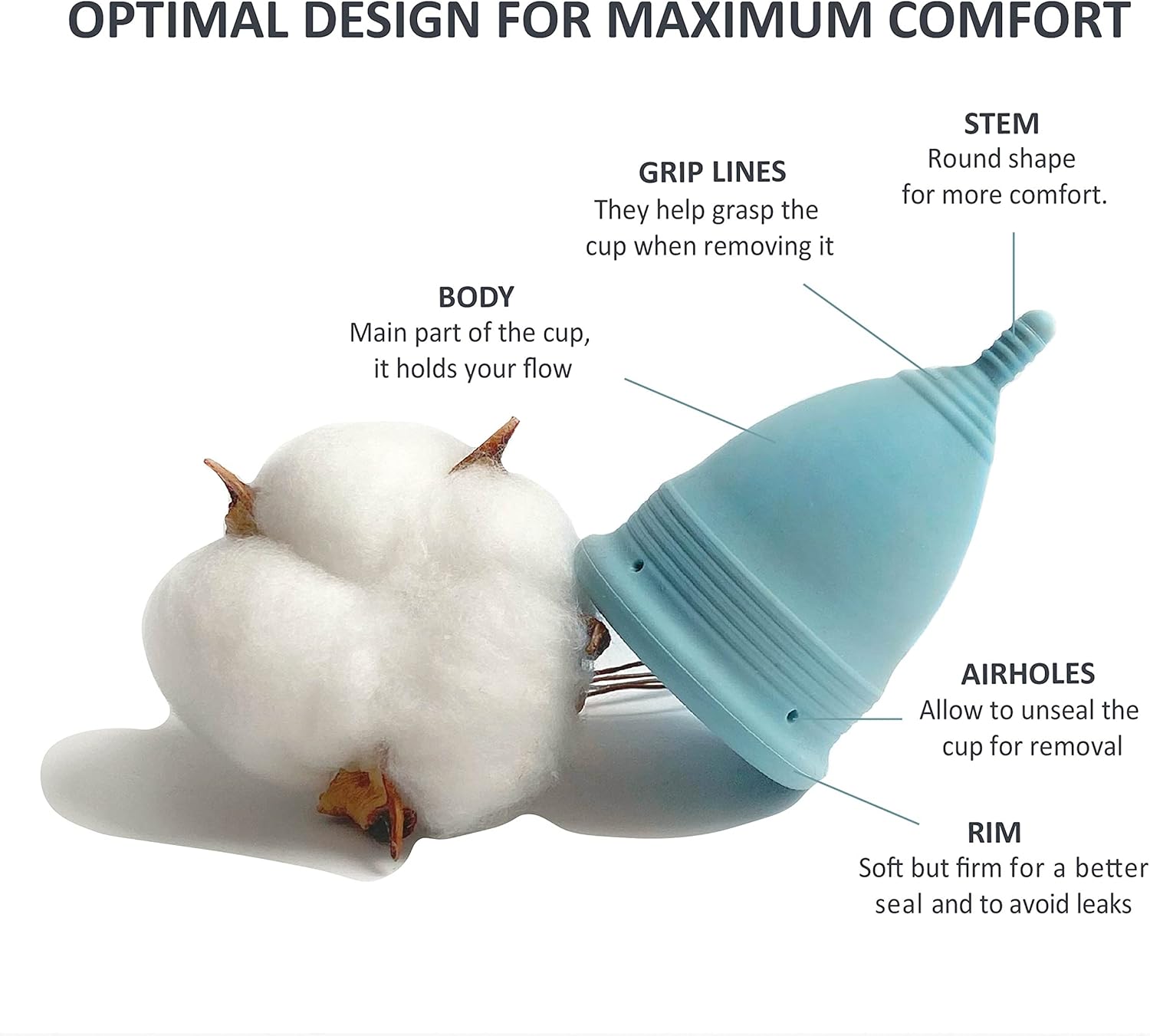 Pure Ella Menstrual Cup - Reusable Soft Silicone Period Cup - Wear for 12 Hours - Medical Grade & BPA Free Silicone - Eco Friendly & Hypoallergenic Feminine Hygiene – Sizes XS, Small, Large (Small)