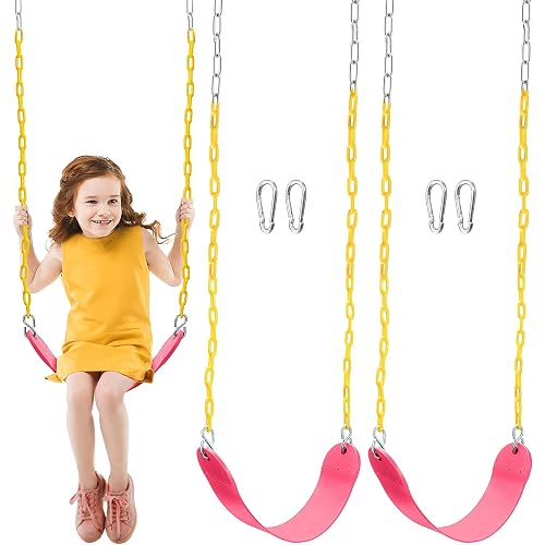 TURFEE 2 Packs Heavy Duty Swing Seat, Swing Set Accessories Replacement with 4 Snap Hooks for Kids Outdoor Play Playground, Trees, Swingsets, Playground(Pink)