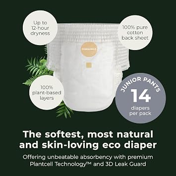 Ecoriginals - 84 Eco Junior Pull-Ups - Trainer Pants with 100% Plant-Based Layers, Disposable Diaper & Hypoallergenic Kids Toilet Training Pants - Secure Fit Size 6 Easy Ups (35 lb+), 6 Pack