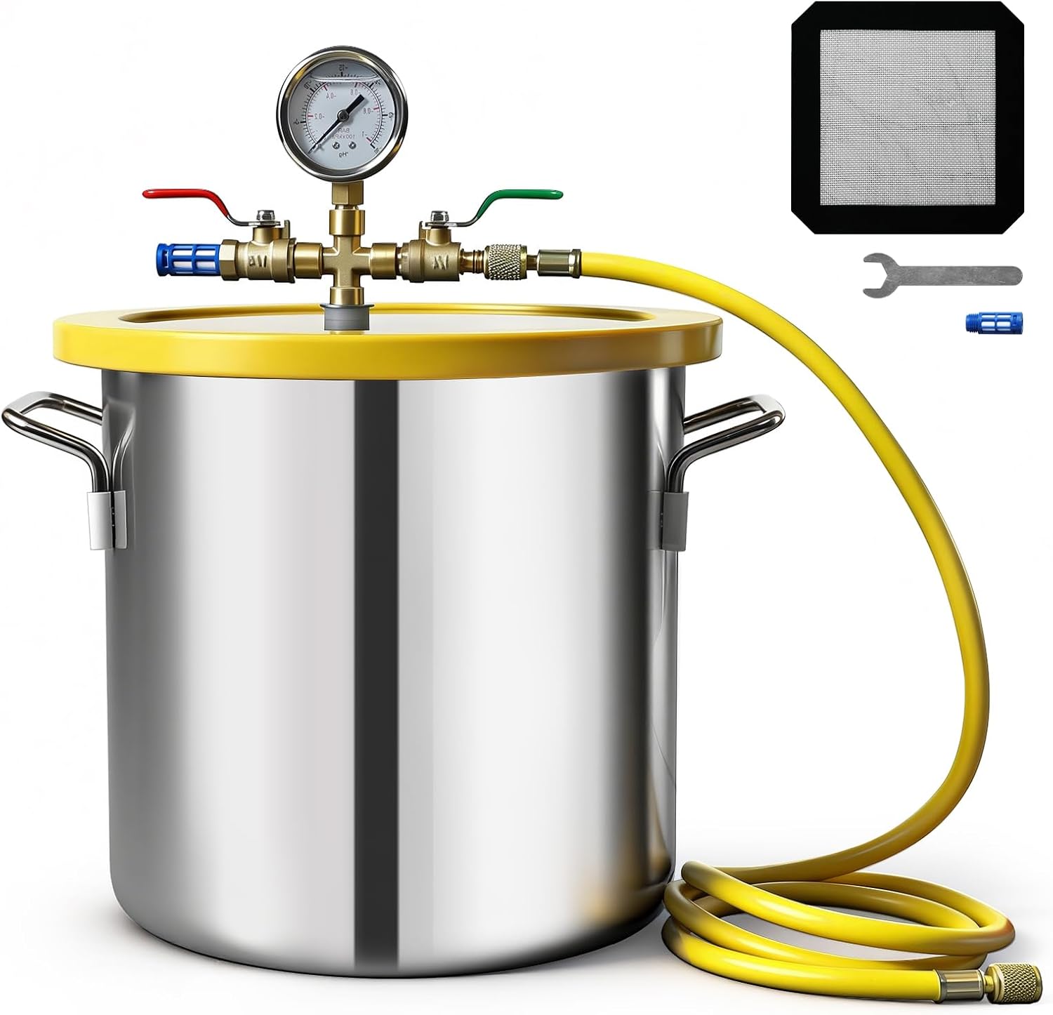 Jack Boss 3 Gallon Vacuum Chamber with Transparent Tempered Glass Lid | Stainless Steel, Rubber Seals, for Stabilizing Wood, Silicone, Resin, Plaster, Epoxie Degassing, Real-time Observation