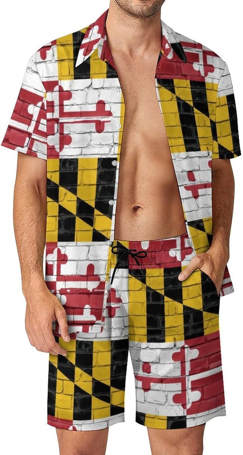 Cuban Flag Men's 2 Piece Button-Up Shirt Hawaiian Shirt Party Suit Dry with Pockets 3X-Large