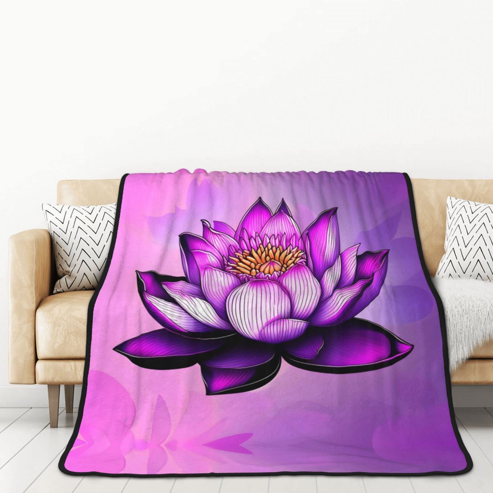 Couverture double face en flanelle violet lotus pour lit et voiture