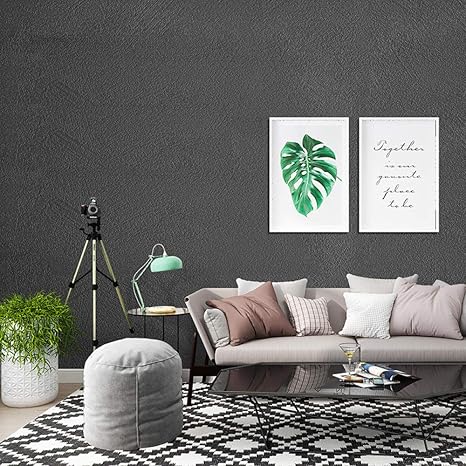 Amazon 壁紙シール 壁紙 簡単貼付シール 壁紙防水壁紙寝室壁紙粘着寝室装飾ウォールステッカー格子灰色無地壁紙 藻類ダークグレー 60cm 3m 壁紙