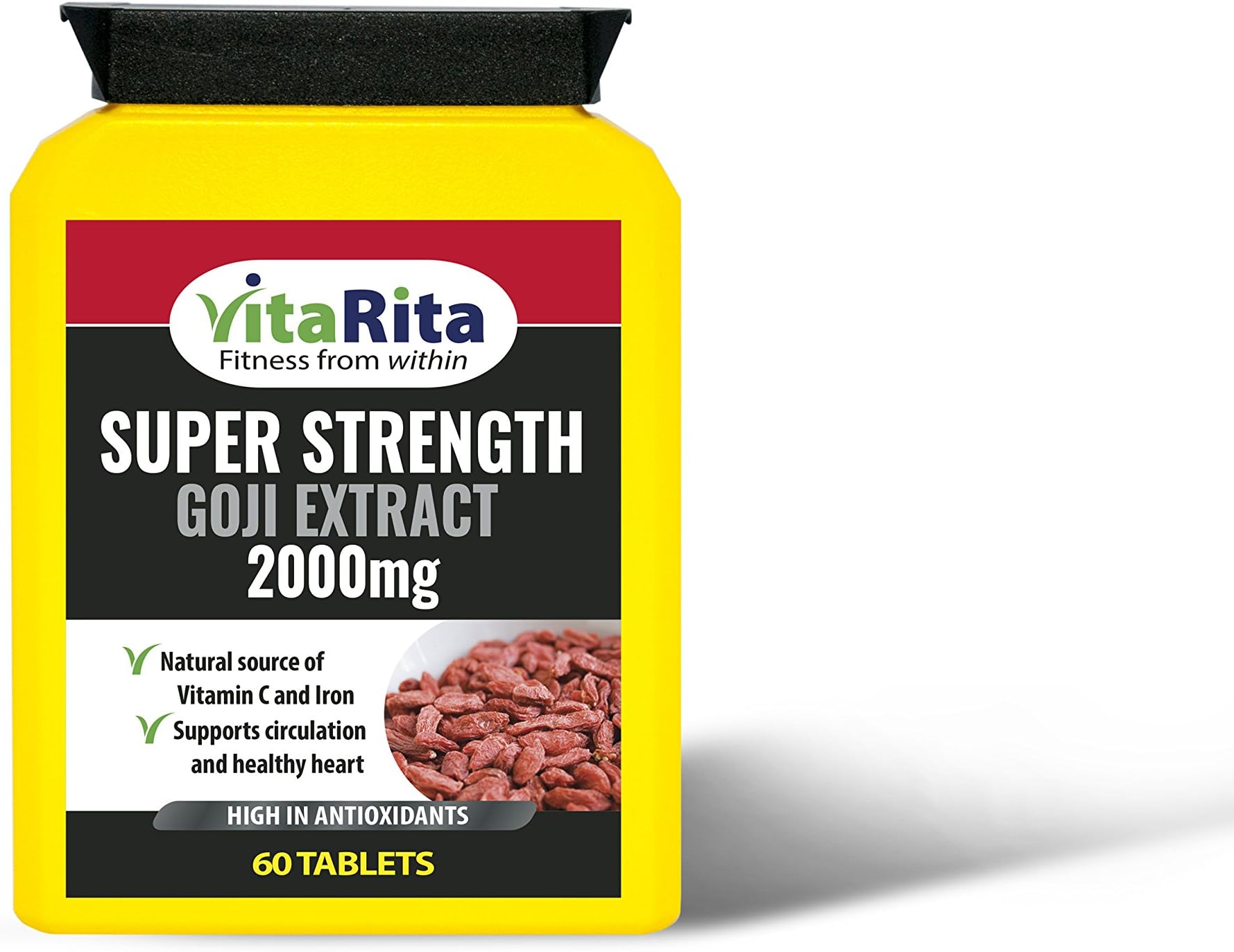 Goji Berry Extract 2000mg by VitaRita™ | 60 Tablets | Super Strength | Skin Care | Pure Antioxidant | 100% money back guarantee | Manufactured in the UK
