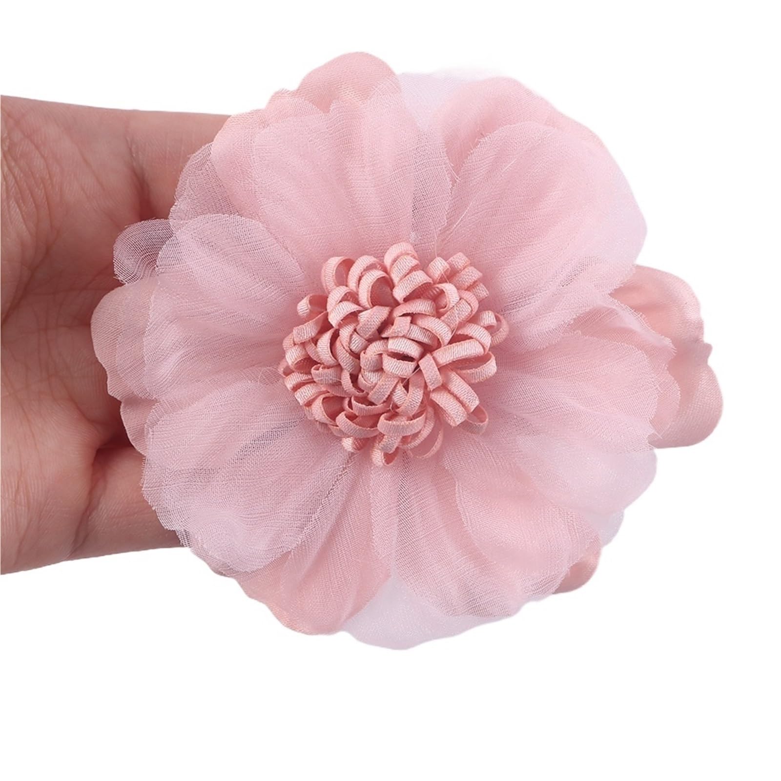 Wtaxbh 02Light Pink Iron On Patches 10Pcs Large Handmade Chiffon Fabric Artificial Flower For Wedding Dress Clothing Hats Headdress Decoration Diy(02Light Pink)