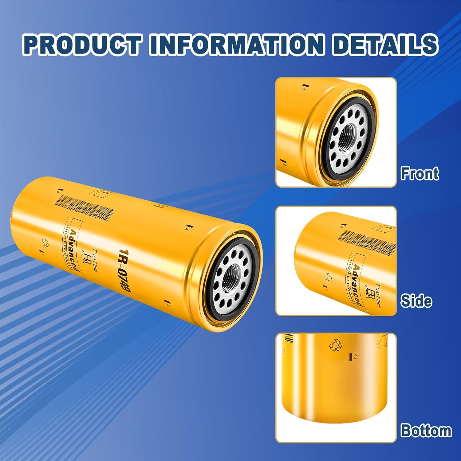 1R-0749 Fuel Filter Compatible with Caterpillar for Cat for Duramax Diesel Engine Advanced High Efficiency 2 Micron Absolute Cellulose Media Filters Particles 1R0749 BF7587 FF5319 4003 1PCS