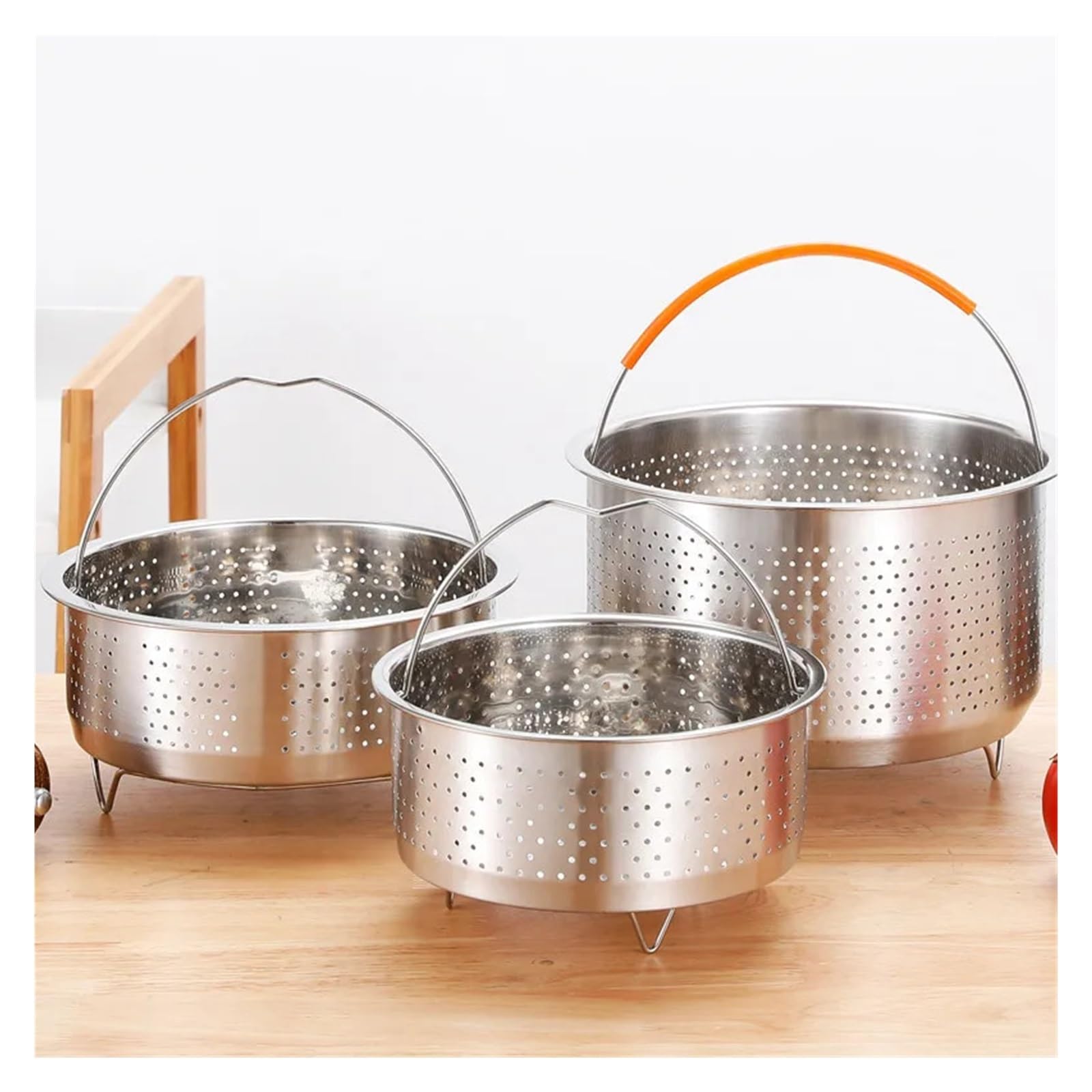 Cesta de vapor acero inoxidable con mango silicona for olla a presión arrocera, rejilla, escurridor, utensilios cocina Cesta de vapor inox(22cm)