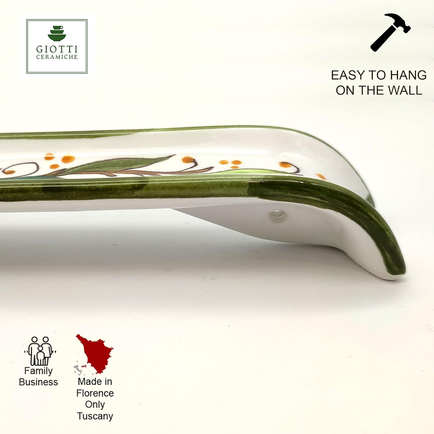 Italian Ceramic Spoon Rest for kitchen counter - Olives Hand Painted Spoon Holder- Made in ITALY Tuscany - Italian Pottery spoon holder for stove top - Home Decor Ceramics Spoon rest for stove top