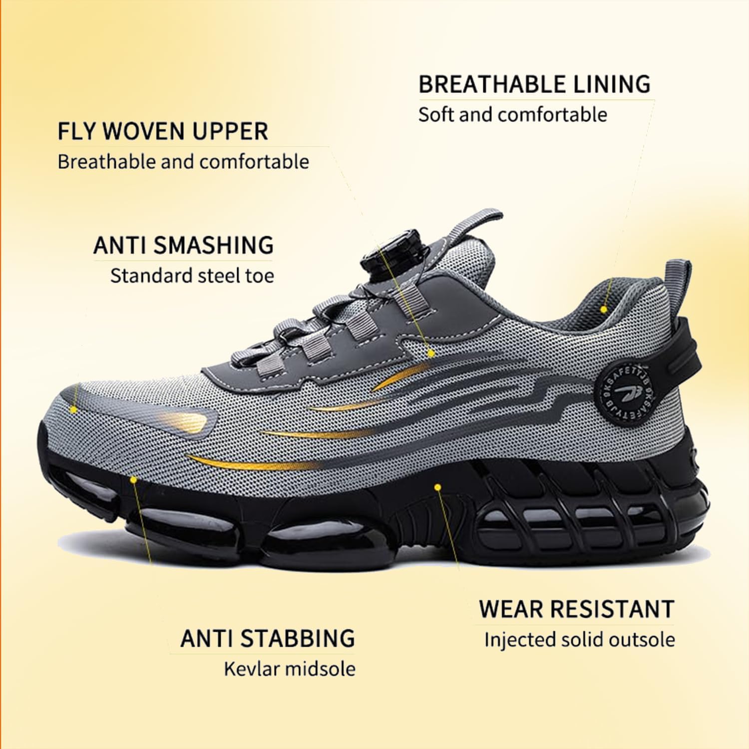 Steel Toe Shoes for Men Women Safety Work Shoes with Cushioned Sole Lightweight Breathable Slip-on Safety Sneakers Industrial Construction Non-Slip Work Footwear Black - Image 3