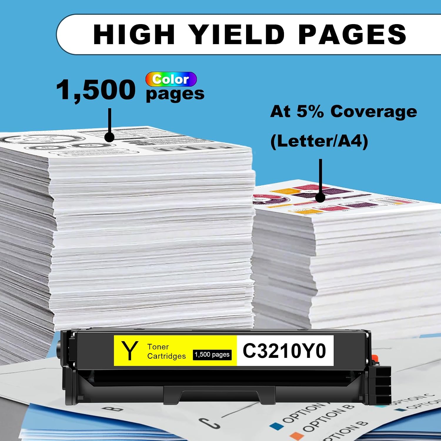 C3210Y0 Toner Cartridge Compatible for Lexmark MC3426 C3224 MC3326 C3326 MC3224 C3426 Laser Printers 1,500 Pages (Yellow,1-Pack with Chip)