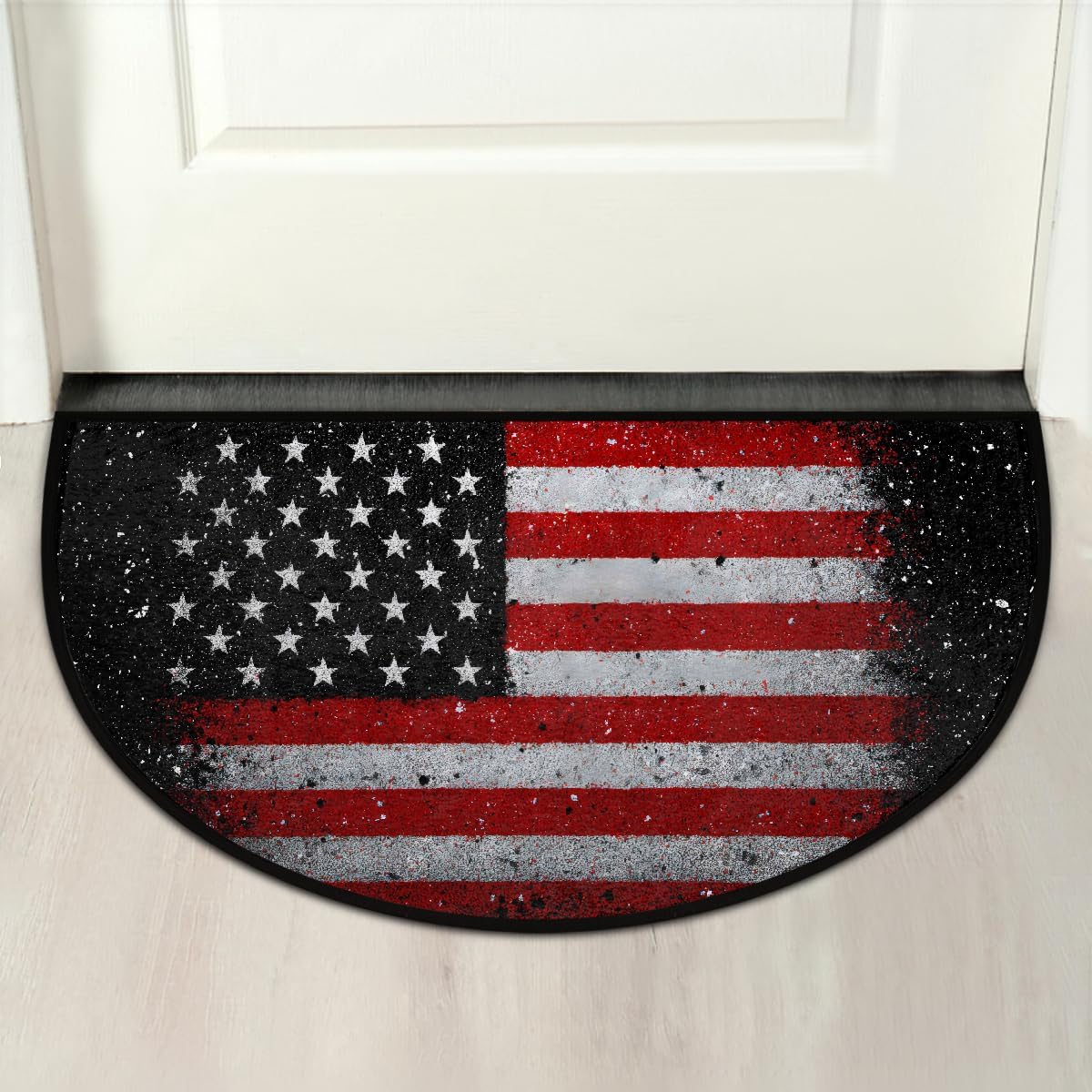 American USA Flag Half Round Door Mat Non Slip Washable Semi Circle Area Rug Absorbent Soft Half Moon Rug Floor Mat for Indoor Outdoor Kitchen Bathroom Patio Front Door Mat Decor