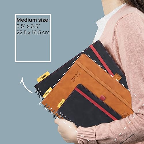 Miniatura 6 de POPRUN Agenda 2024 - Agenda semanal de 8.5 x 6.5 pulgadas, agenda 2024 con pestañas mensuales, cubierta suave en espiral, bolsillo interior, 3.53
