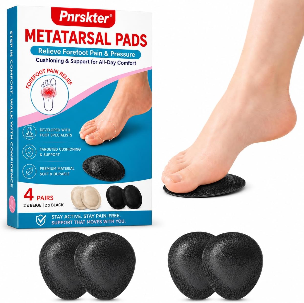 Metatarsal Pads for Women Men, 2 Pairs Ball of Foot Cushion Pads, Breathable Soft Mortons Neuroma Pads, Metatarsal Support, Foot Cushions Relieve Metatarsalgia, Mortons Neuroma, Forefoot Pain