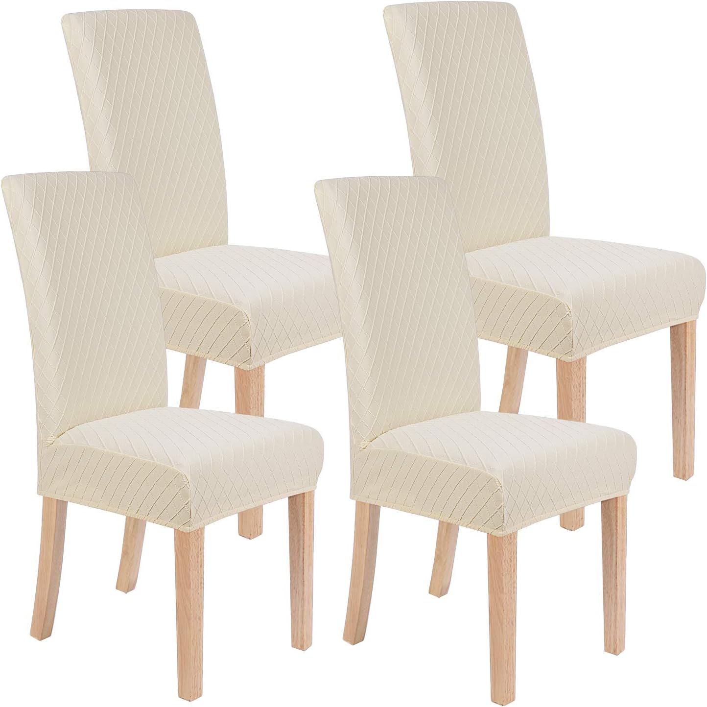 smiry Dining Room Chair Covers Stretch Jacquard Chair Covers for Dining Room Parson Chair Slipcovers, Set of 4, Beige