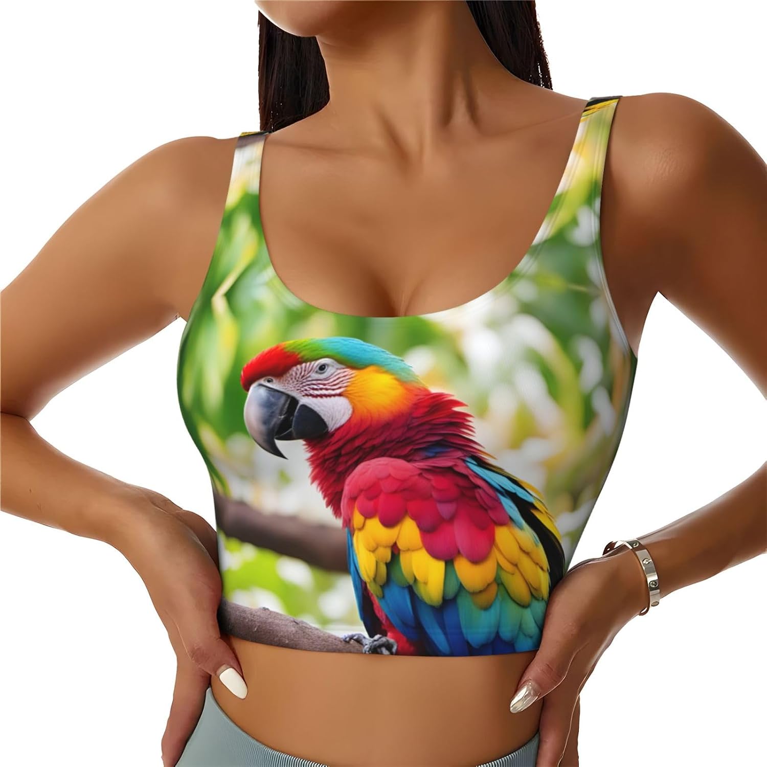 Fantastic Parrot Feather Print Sports Bra for Women,Padded,Racerback,Perfect for Yoga,Workout and Running
