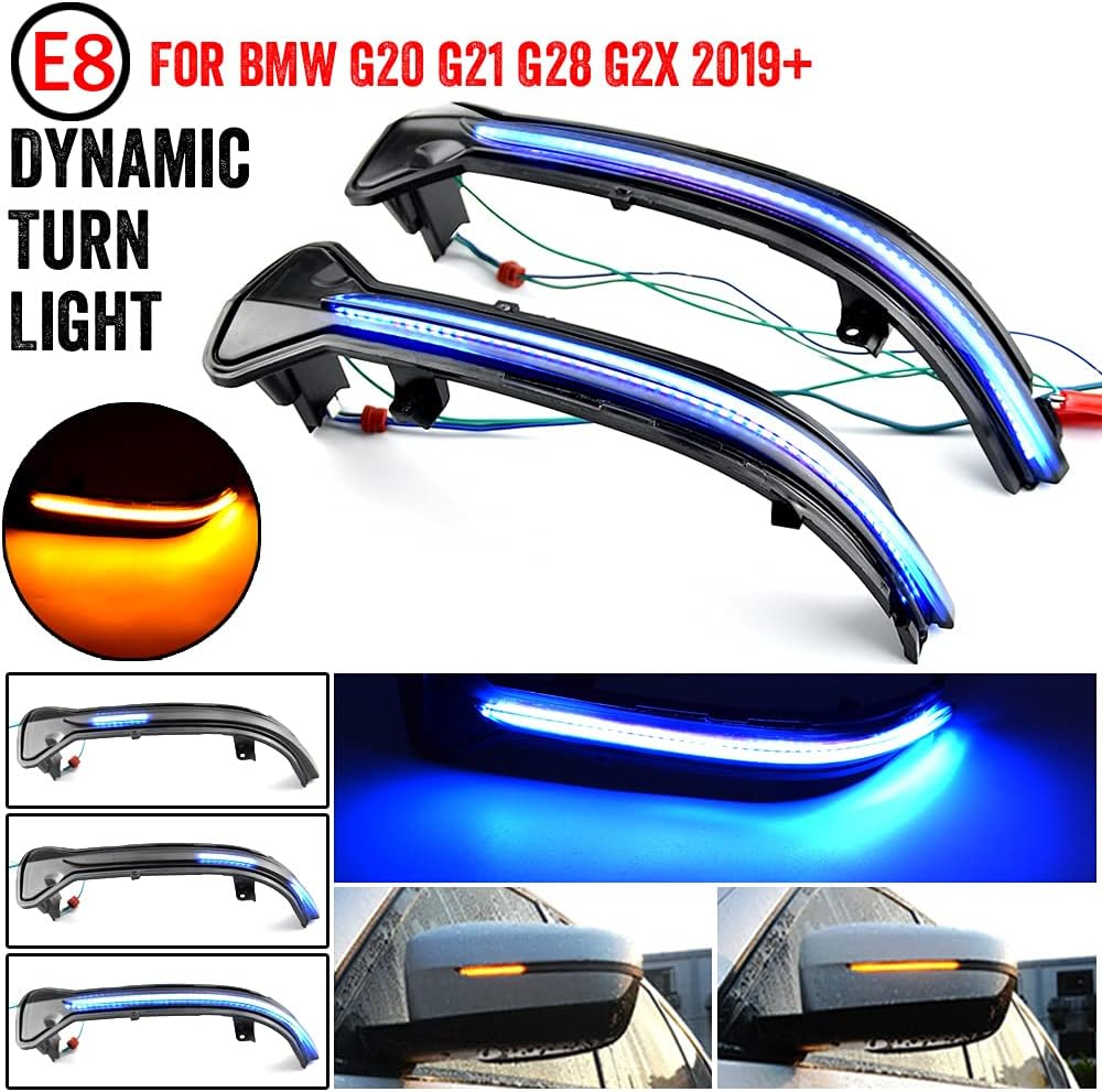 2pcs Dynamic Sequential Blink Compatible with B-MW 3er G20 G21 G28 G2x 2019 2020 LED Side Mirror Turn Signal Light Assembly-Blue and Yellow