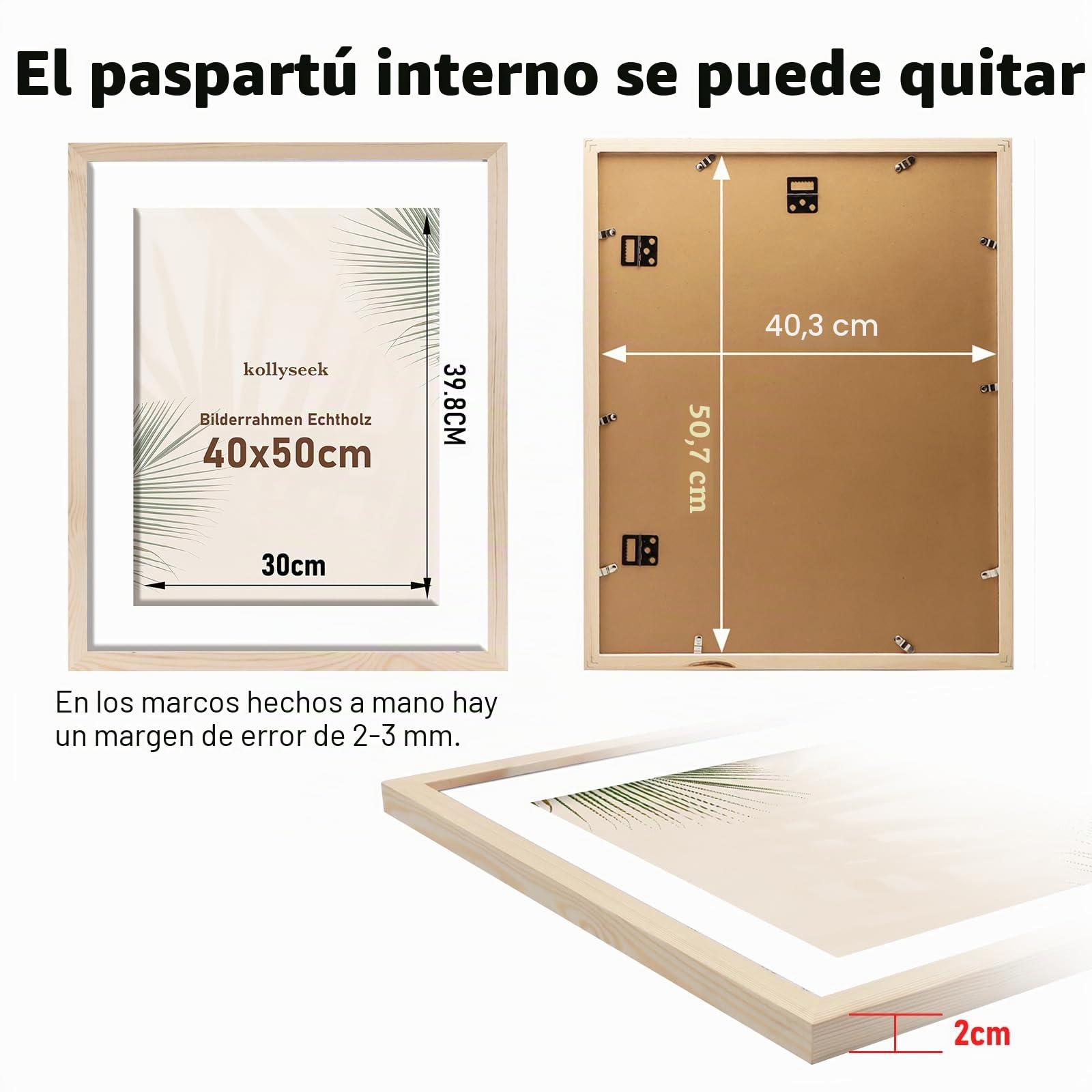 noir 40x50cm marco de foto en madera maciza con marco pino Passepartout de madera