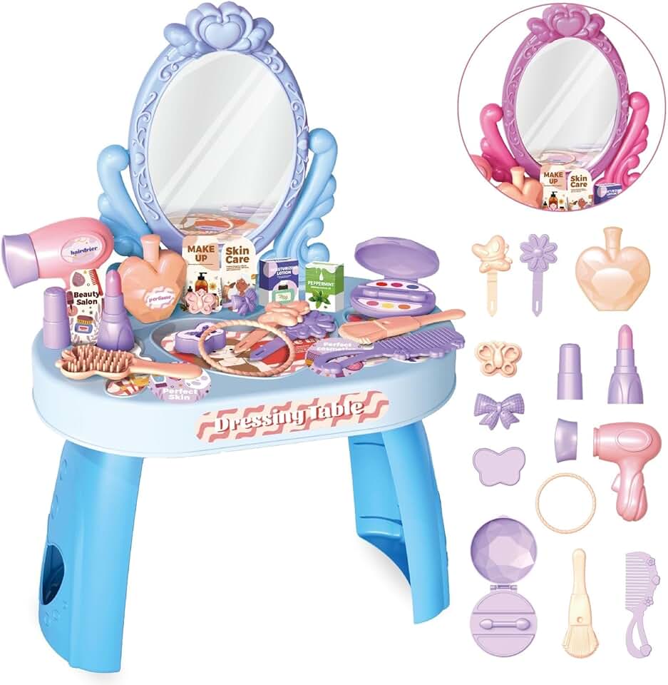 Penteadeira Infantil Princesa Maquiagem com Acessórios Brinquedo Menina Faz de Conta (Azul)