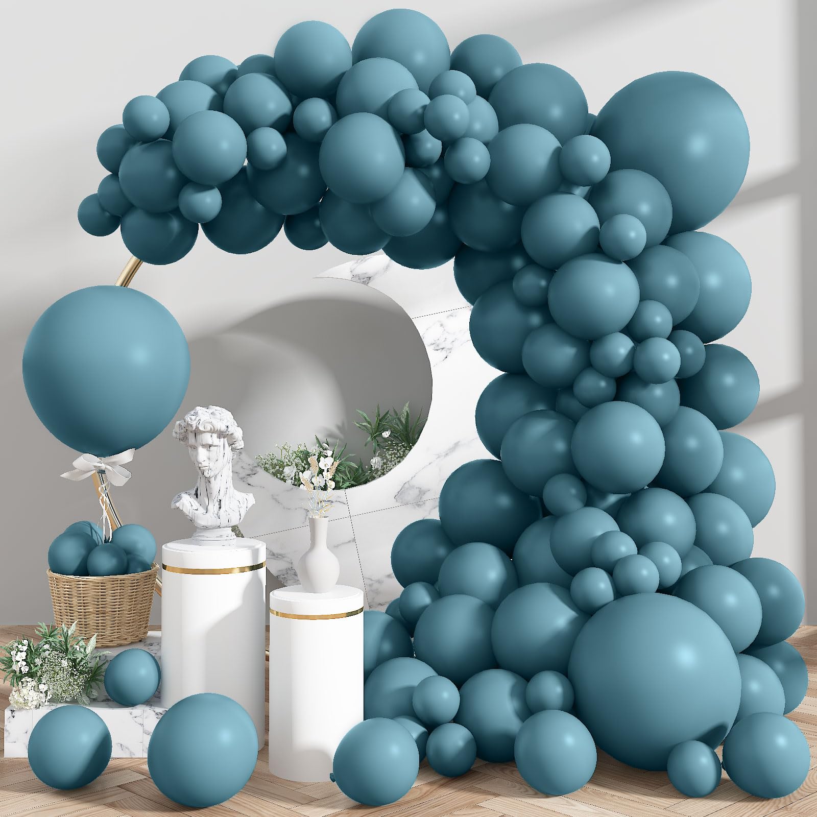 Jobkoo Blue Balloons 113Pcs, Dusty Balloon Arch Garland Kit Different Sizes, 5 10 12 18inch Matte Retro Slate Fog Latex Helium for Boho Birthday