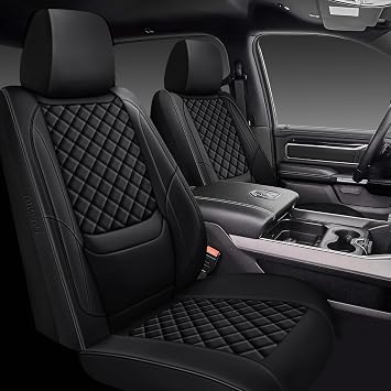 Ram Seat Covers 2009-2018 Full Set, Truck Interior Sets with Lumbar Support Custom Fit for Dodge Ram 1500/2500/3500 Crew/Quad/Mega Cab with Rear Curved Bench, Black