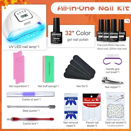 Miniatura 72 de JODSONE - Kit de esmalte de uñas de gel con lámpara ultravioleta de 32 colores, gel de uñas permanente para arte de uñas, estética u hogar, gel