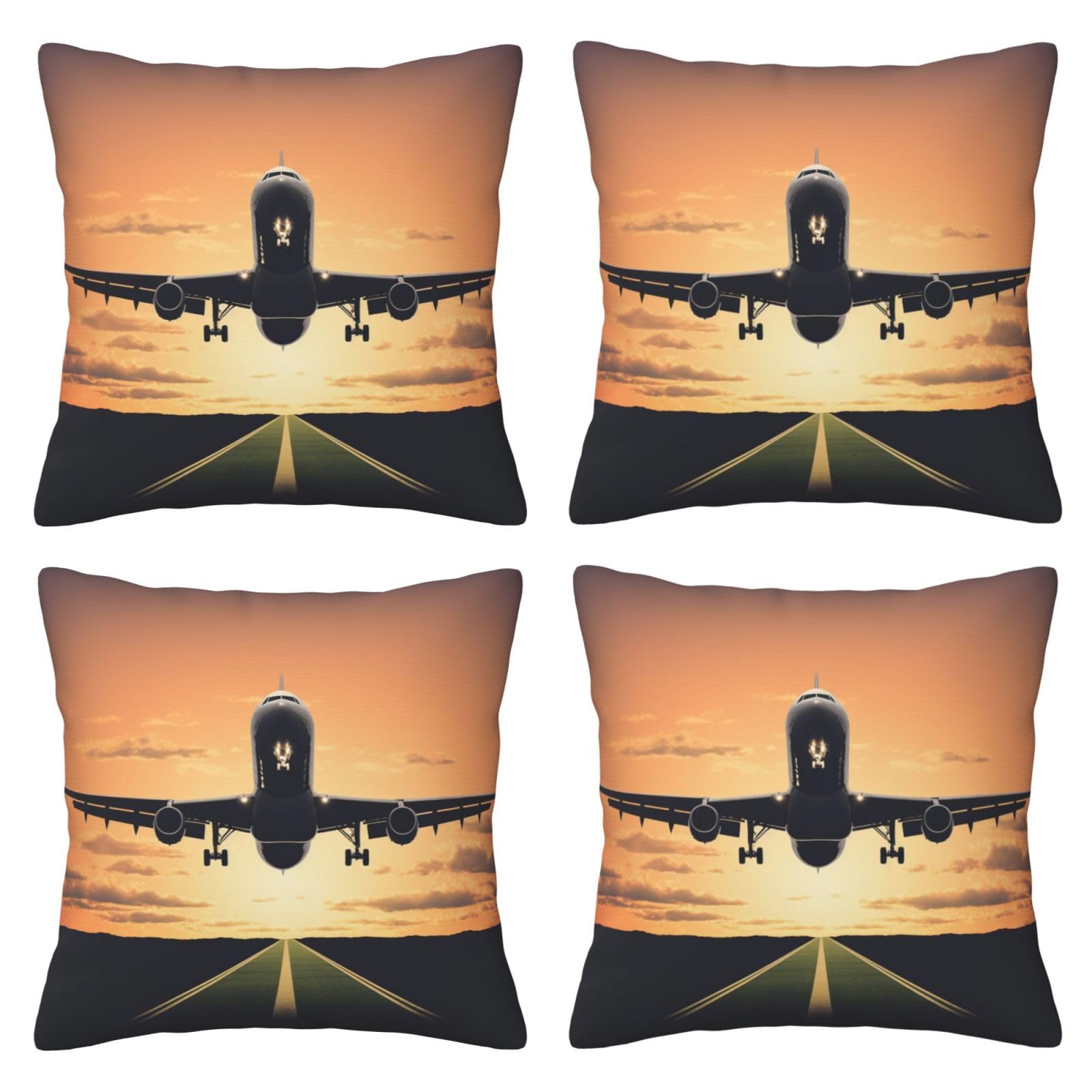Airplane Throw Pillow Cases 4 Pack Square Pillowcases Super Soft Pillow Protectors With Zipper for Couch Livingroom Sofa Bed Office Car,45x45 CM
