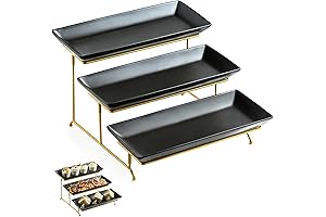LYEOBOH 3 Tier Serving Tray Set: Glamorous Black Serving Dishes for Lavish Entertaining