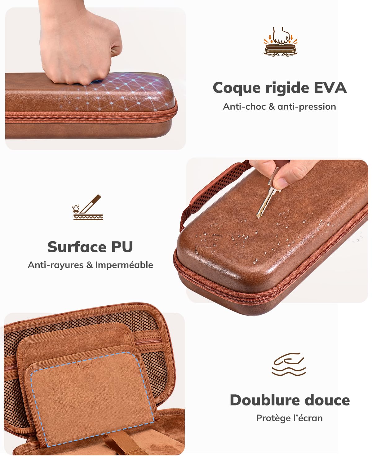 Younik Pochette Switch 2, Coque Rigide et Similicuir PU Étui Switch 2 avec 19 Emplacements pour Cartes de jeu et 2 Emplacements pour Cartes SD, Poche Filet Zippé (Marron)
