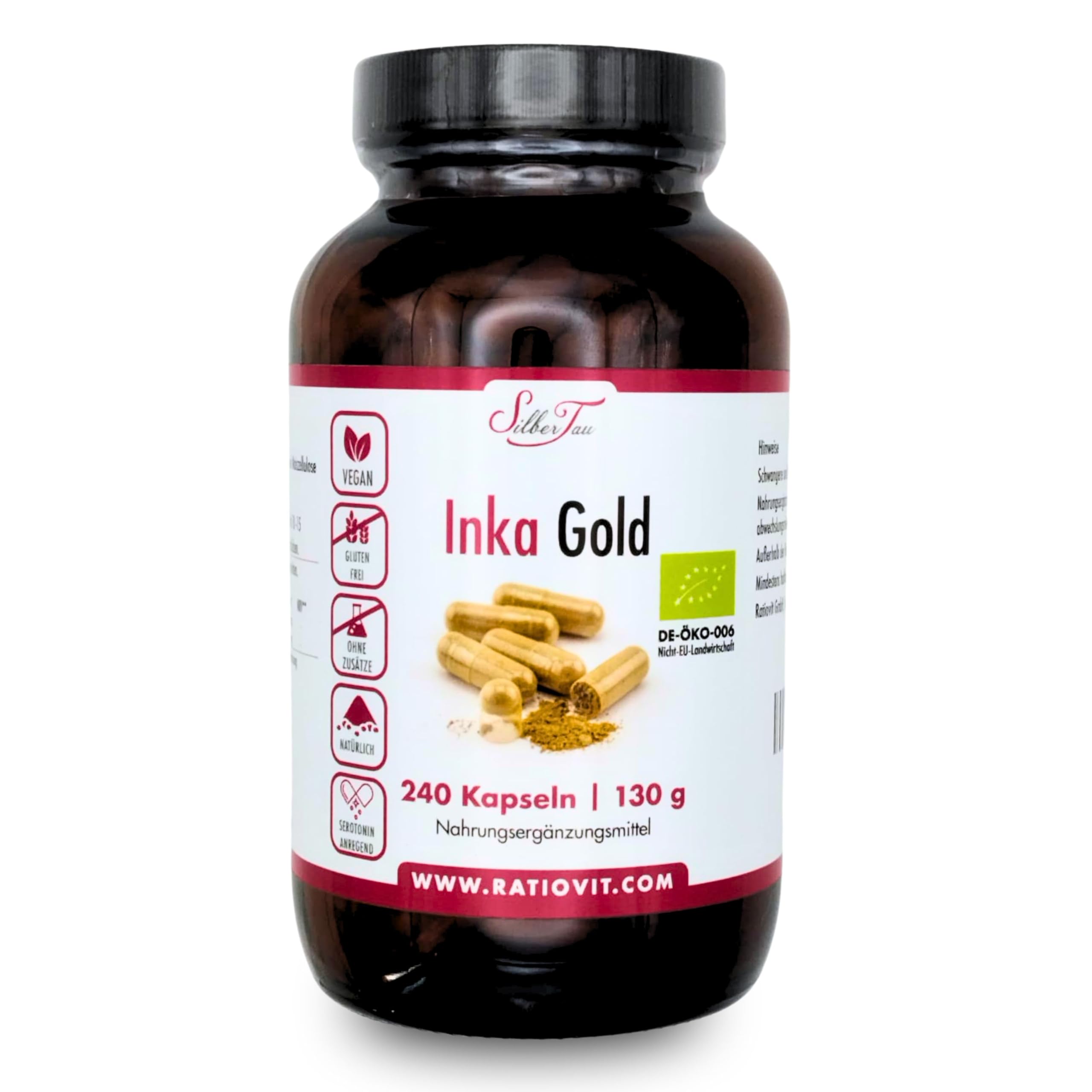 Inka Gold – 240 BIO Kapseln mit Amaranth & Quinoa – 100 % pflanzlich – roh & naturrein – glutenfrei & vegan – ohne Zusatzstoffe – DE-ÖKO-006 zertifiziert
