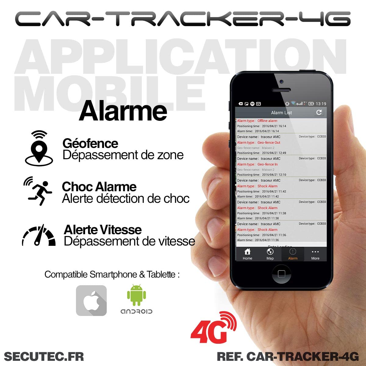 Traceur GPS Temps réel aimanté Longue autonomie Waterproof pour véhicule avec localisation sur Smartphone