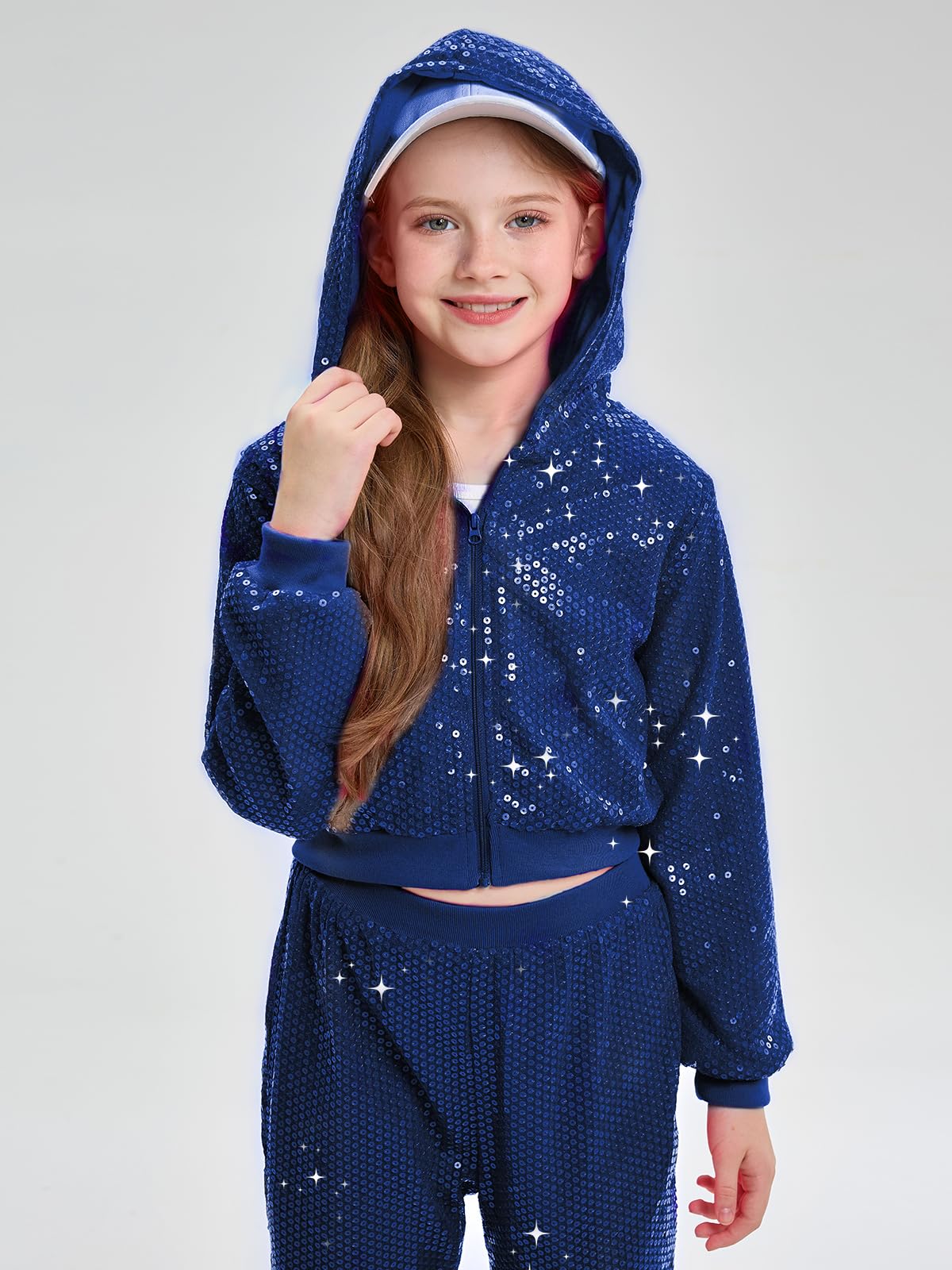LOLANTA Bambini Paillettes Hip Hop Costume da Ballo con Paillettes Strada Abbigliamento da Danza Set Giacca e Pantaloni