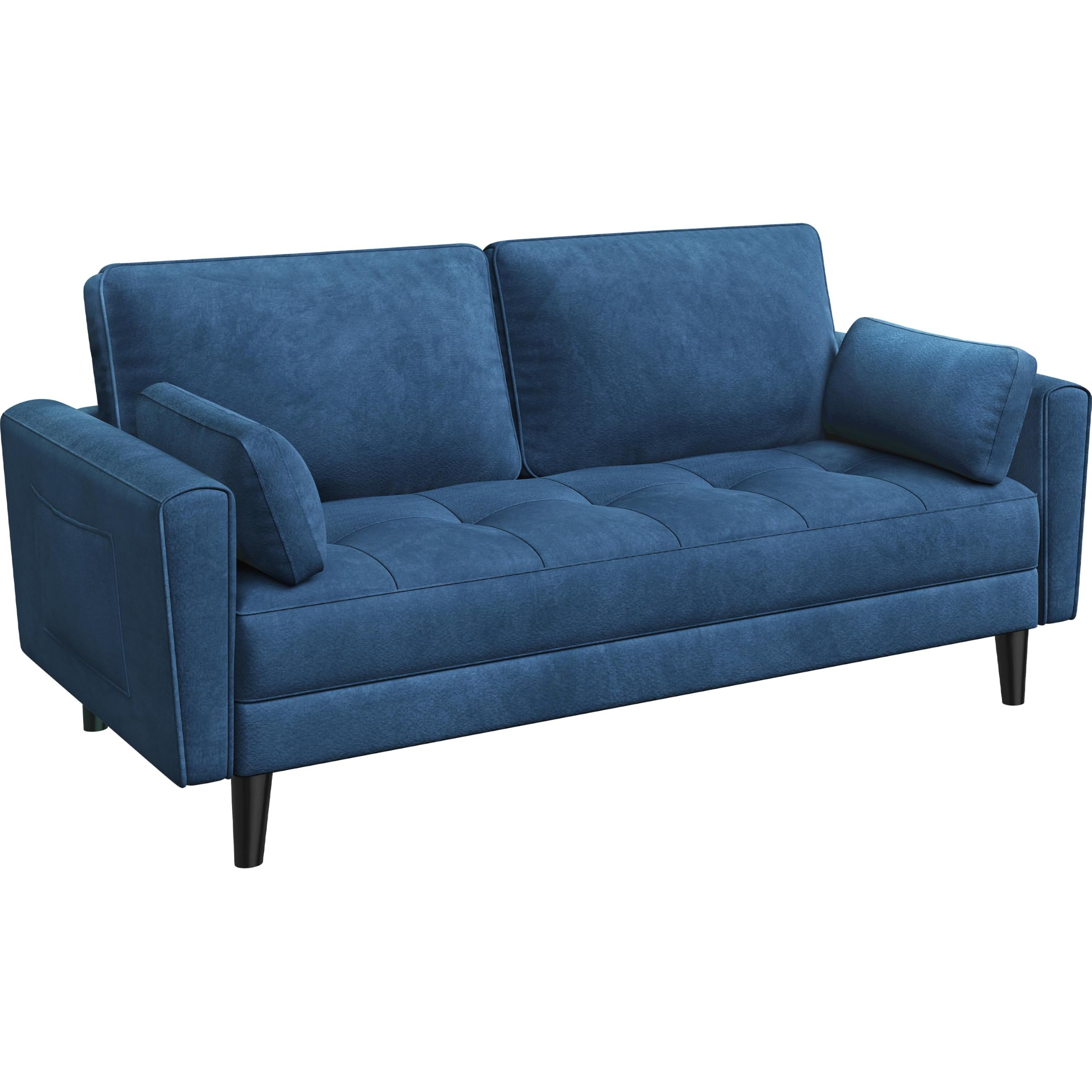 Yaheetech Blue Velvet 2 Seater Upholstered Sofa for Compact Living Spaces