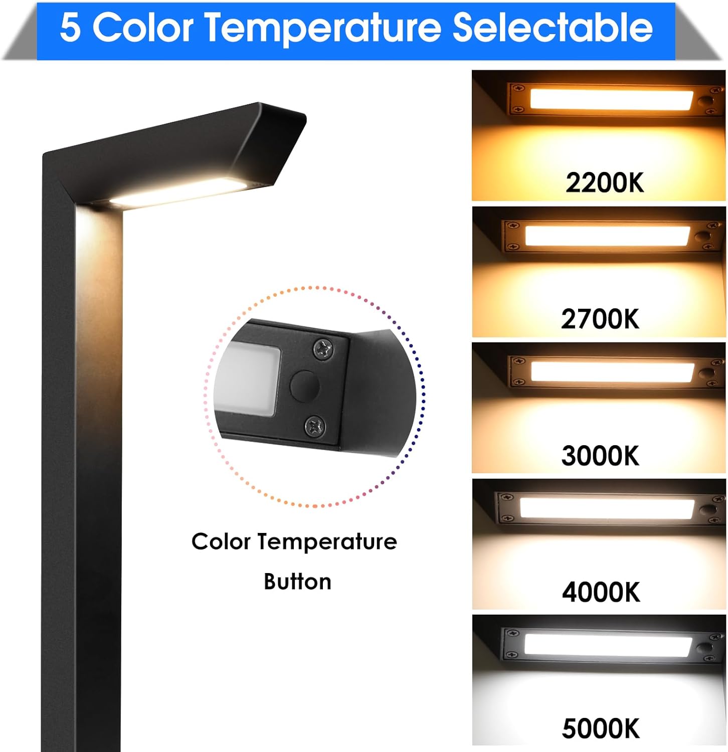 Energetic 5CCT Low Voltage Landscape Lights, 5W 200LM IP65 Waterproof LED Pathway Lights, 50000 Hrs, Outdoor Landscape Lighting, Square Modern Side Lit, Die-cast Aluminum Housing, ETL, Black, 6 Pack