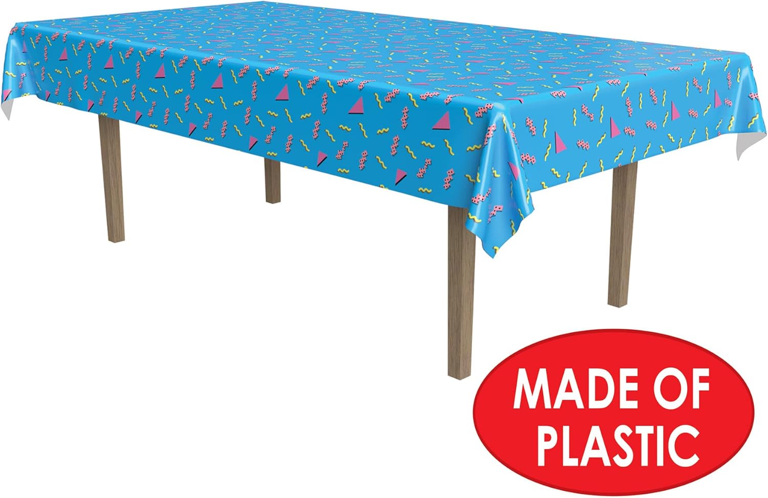 Beistle 90s Party Tablecovers, 2-Pack Plastic Rectangular Tablecloths, 1990’s Themed Table Decor for Birthday Parties, Throwback Events, and Retro Celebrations, Pastel Blue, 54" x 108