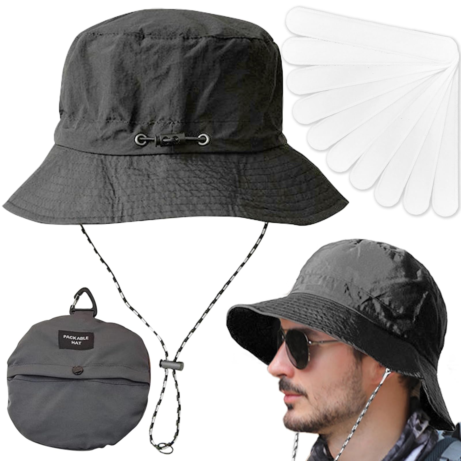 BDSHUNBF Sombrero de Sol para Hombre Mujer, con Adhesivo Antisuciedad, Protección UV Sombrero de Pescador con ala Ancha, Verano Sombrero Pescador Protección Solar Plegable Impermeable Ajustable