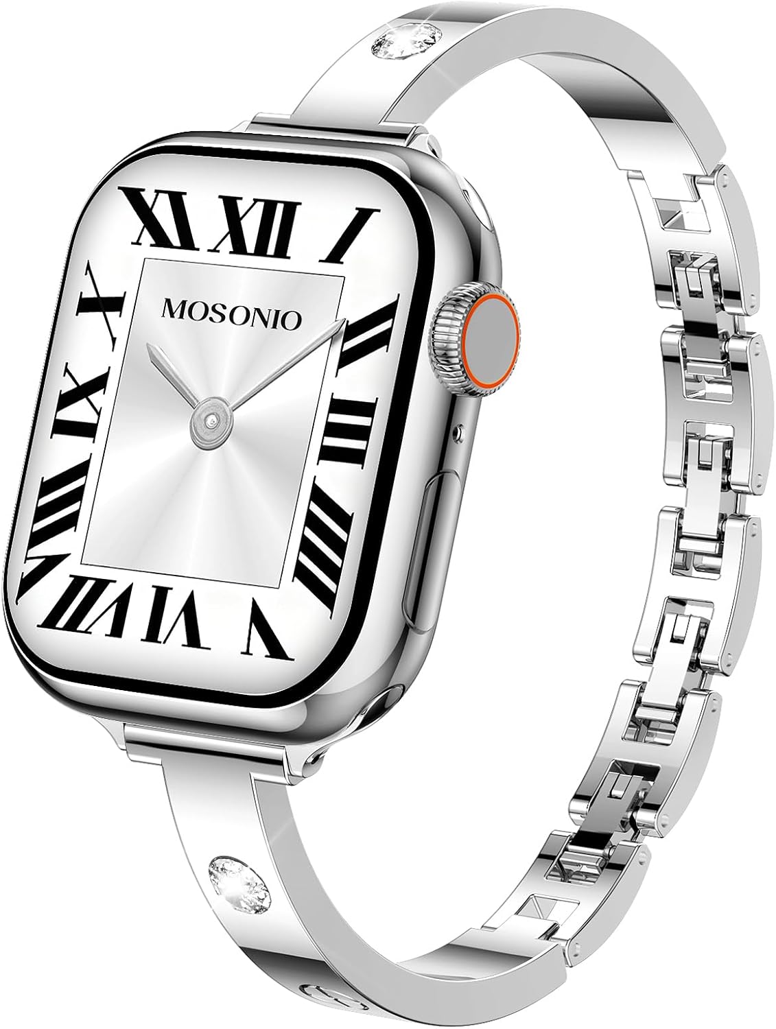 Mosonio Slim Bracelet Band with Sparkly Accents Compatible with Apple Watch Bands 46mm 45mm 44mm 49mm 42mm(Series 3 2 1)/ 38mm 40mm 41mm 42mm(Series 11 10) for Women, Stylish Adjustable Link Thin Metal Strap for iwatch Ultra Series 11 10 9 8 7 6 5 4 SE 3 2 1