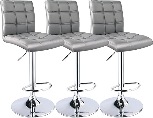 Miniatura 12 de Leopard - Taburetes de bar ajustables de piel sintética moderna con respaldo, juego de 3, taburetes giratorios de altura de mostrador, taburetes de