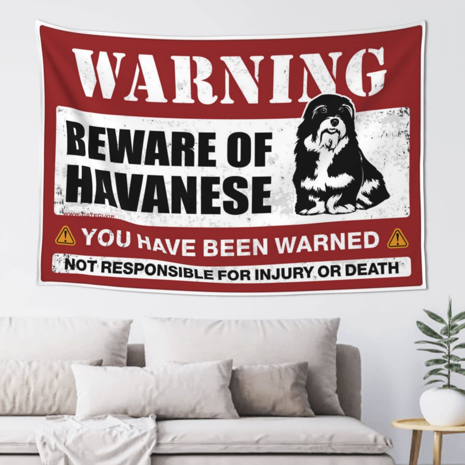 PRAVOXI Tapestry For Men Beware Of Havanese Tapestry Funny Bar Decor Beer Decor(100X150CM)