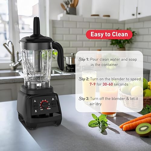 Miniatura 7 de Licuadora de batidos, licuadora profesional de encimera de 1800 W para trituradora de hielo o jugo, batido, postre (negro)