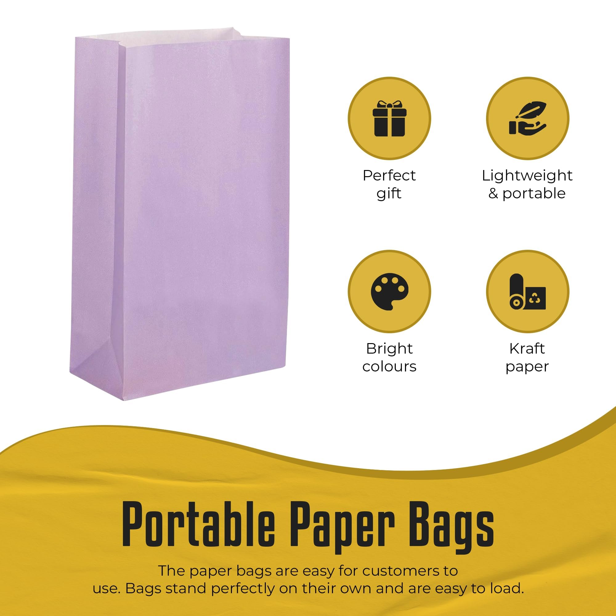 Thepaperbagstore 25 Lilac Paper Party Bags, 14x24.5x7cm, Colourful Paper Gift Bags for Kids and Adults Parties Birthdays - Image 2