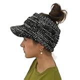 Beanie Tail Winter Warm Knit Messy High Bun Ponytail Hats Visor Beanie Cap