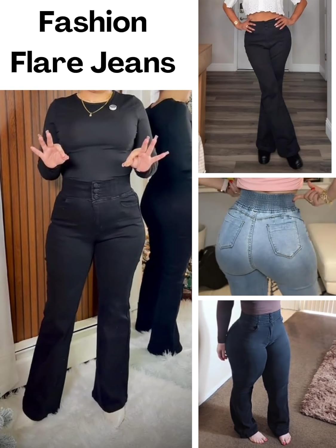 Flare Jeans for Women Tummy Control Bootcut Jeans Stretchy Button Fly Bell Bottom Butt Lifting High Waisted Denim Pants - Image 5