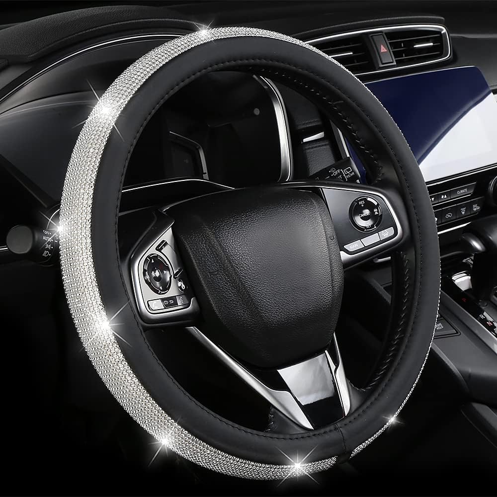 Bling Diamond Leather Steering Wheel Cover, Pink Steering