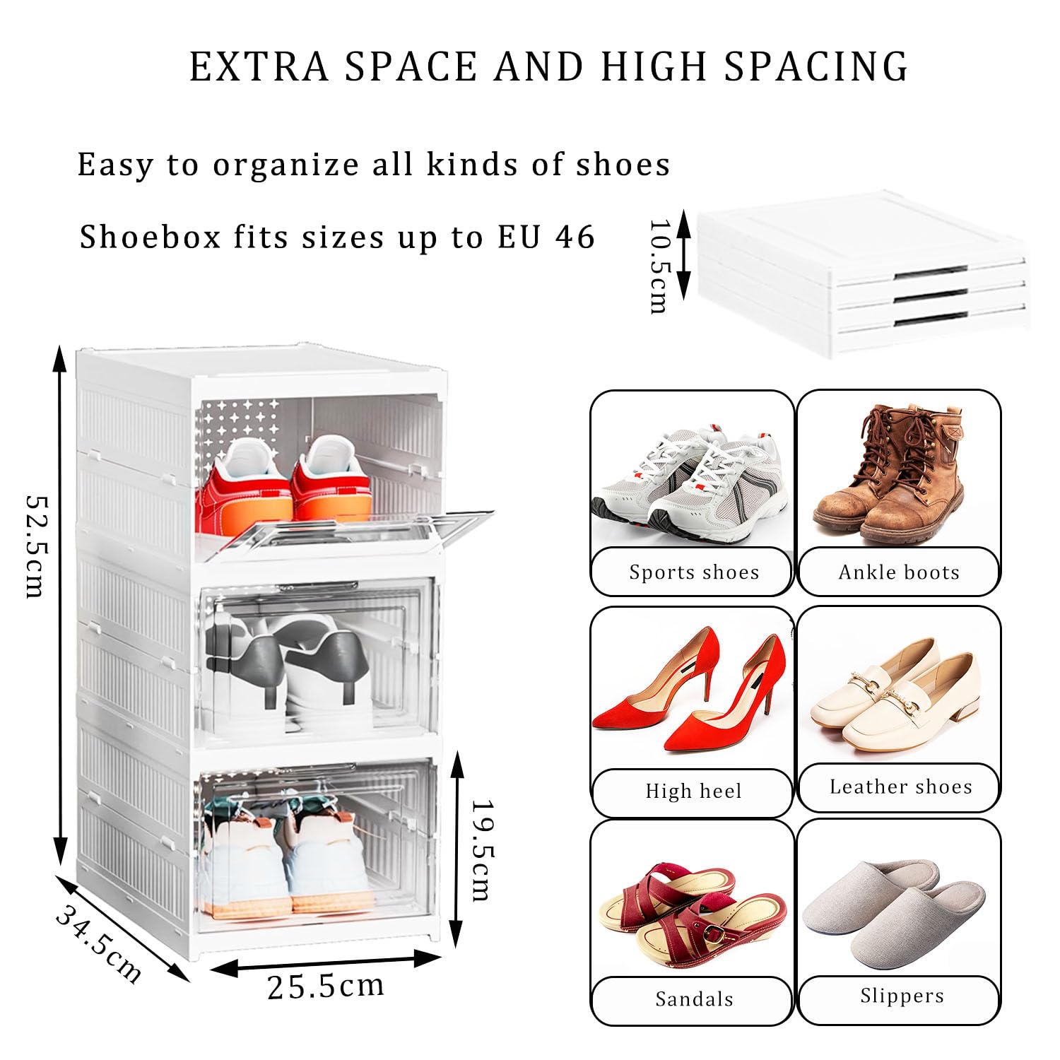 24x schoenenbox transparant, set, stapelbaar, doorzichtige opbergbox met deksel, 12,5x20x34,5 cm, in het wit
