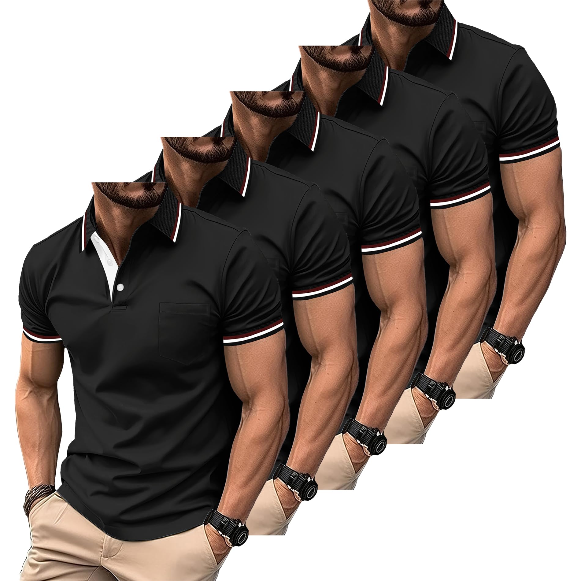 ZITY 5er Pack Poloshirt Herren Kurzarm Atmungsaktiv Poloshirt Set Leichtes Golf Polohemd 5 Pack T Shirt für Arbeit Business
