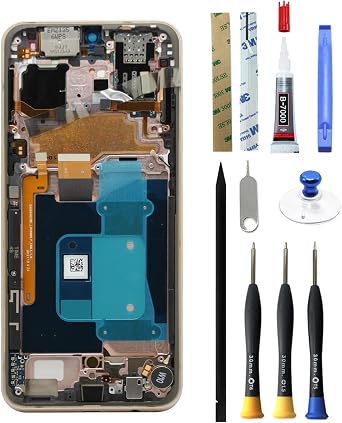 for LG V60 ThinQ 5G LM-V600 [Classy Blue] [US Version] Original OLED Digitizer LCD Display Touch Screen with Gold Frame Assembly Replacement 6.8 inch Display [with Frame] [with Tools]