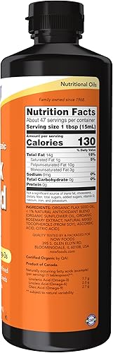 Miniatura 2 de NOW Supplements Líquido de aceite de semilla de lino orgánico certificado prensado en frío y sin refinar 24 onzas