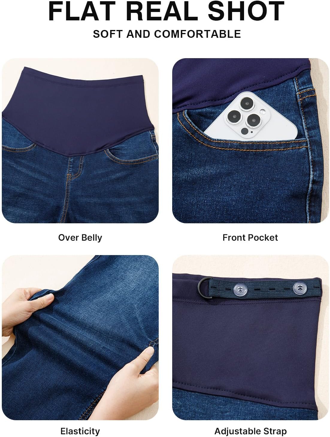 BLENCOT Women's Over The Belly Maternity Ankle Jeans Stretchy Denim Pregnancy Pants with Pockets