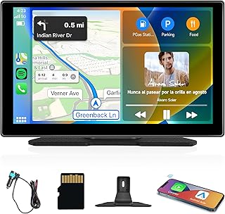 Portable Car Stereo Wireless Apple Carplay Android Auto, 9'' HD Touchscreen CarPlay Screen in Dash Voice Control, Bluetooth, AirPlay, Mirror Cast, AUX/FM 64G TF Card (7V-32V)