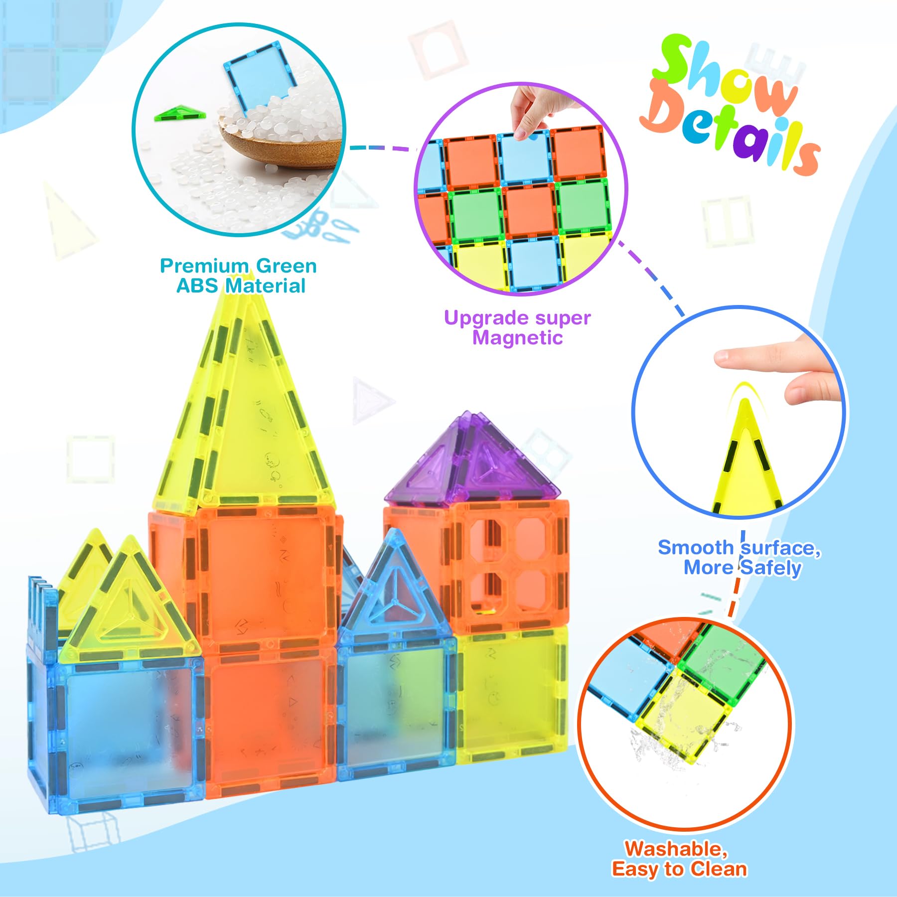 NAETANY Costruzioni Magnetiche, 92 Pezzi Giochi Magnetici per Bambini 3D Costruzione Magnetica per Bambini Educativi Calamite Montessori Costruzioni per Ragazza Ragazzo 3 4 5 6 7 8 anni